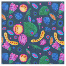 Patrón boho pintado a mano azul navy ファブリック