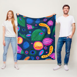 Patrón boho pintado a mano azul navy フリースブランケット