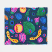 Patrón boho pintado a mano azul navy フリースブランケット (正面(横))