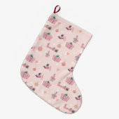 Patrón de Regalos Navideños en Rosa y Verde Pastel ラージクリスマスストッキング (正面 (吊り時))