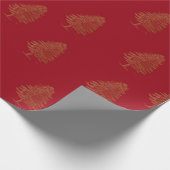 Patrón de venados dorados en rojo Navidad ラッピングペーパー (角)