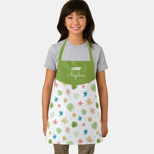 Patrón de verano con estrellas y hojas tropicales エプロン (インサイチュ)