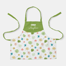 Patrón de verano con estrellas y hojas tropicales エプロン
