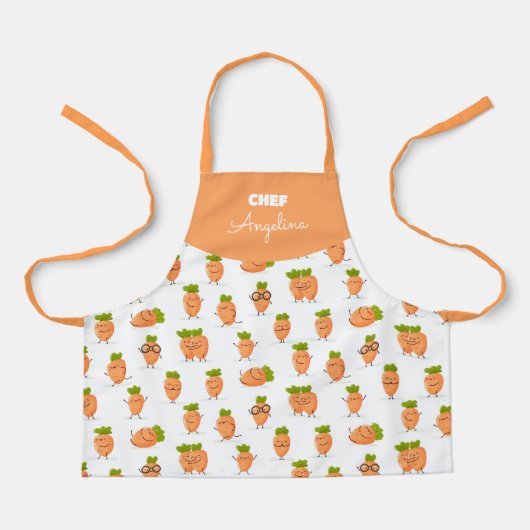 Patrón kawaii de zanahorias divertidas エプロン (正面)