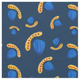 Patrón pintado a mano minimalista boho azul navy ファブリック