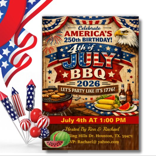 Patrotic BBQ 4th of July America's 250th 招待状