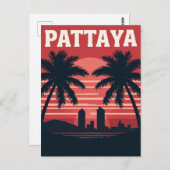 Pattaya Thailand Sunset Palm Trees ポストカード (正面/裏面)