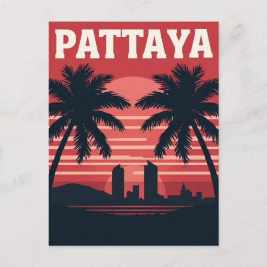 Pattaya Thailand Sunset Palm Trees ポストカード (正面)