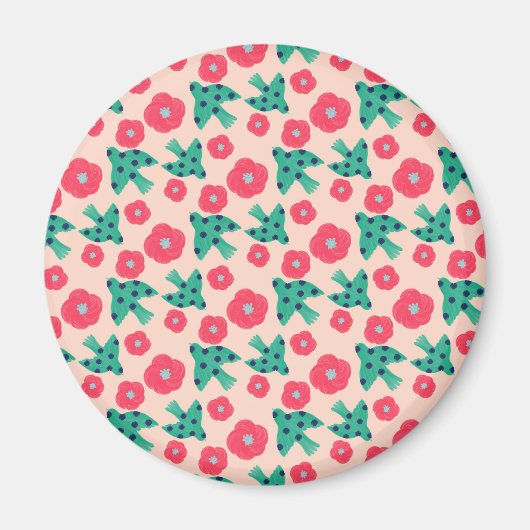 pattern_8_camelliaおよびbird_2 マグネット (正面)