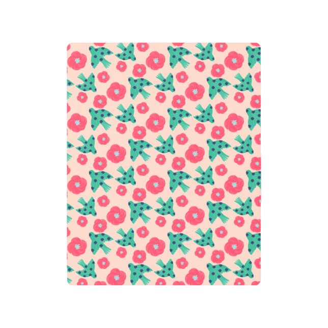 pattern_8_camelliaおよびbird_2 メタルプリント (正面)