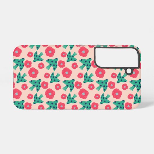 pattern_8_camelliaおよびbird_2 samsung galaxyケース (裏面横)