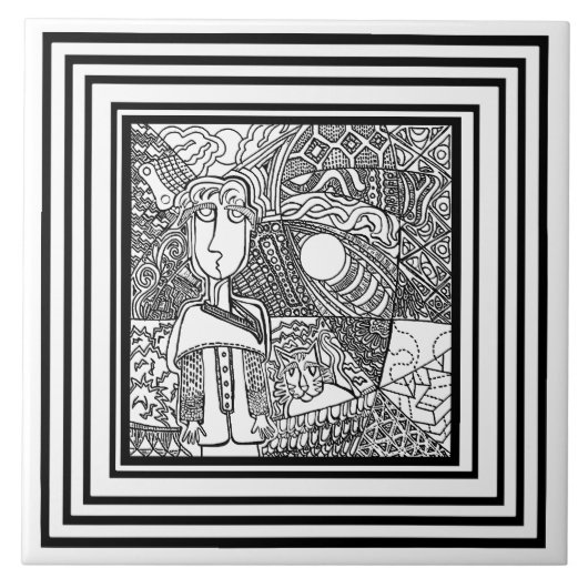 Pattern black and white タイル (正面)