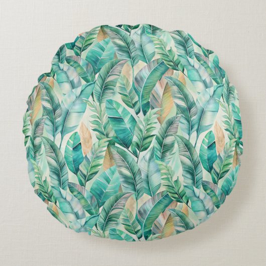 Pattern Boho Bananas Leaves ラウンドクッション (正面)