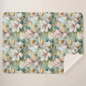 Pattern Elegant Magnolia Flowers シェルパブランケット (正面(横))