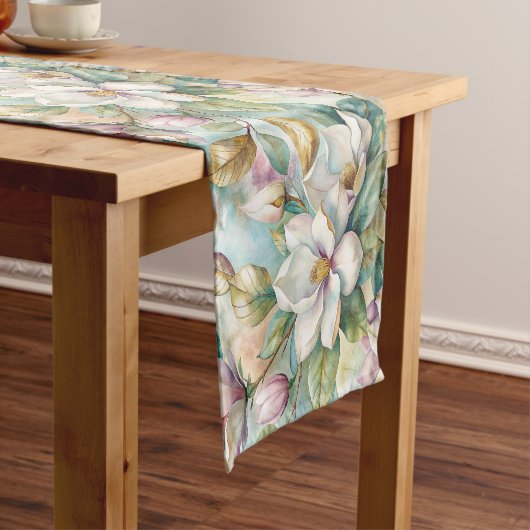 Pattern Elegant Magnolia Flowers ショートテーブルランナー (インサイチュ)