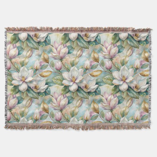 Pattern Elegant Magnolia Flowers スローブランケット (正面)
