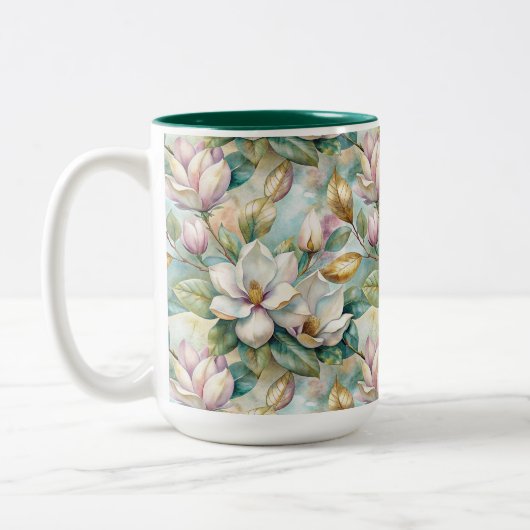 Pattern Elegant Magnolia Flowers ツートーンマグカップ (左)