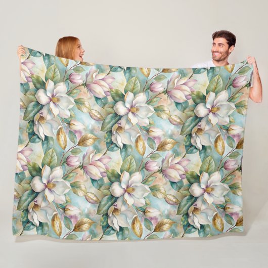 Pattern Elegant Magnolia Flowers フリースブランケット (インサイチュ)