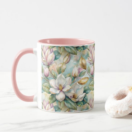Pattern Elegant Magnolia Flowers マグカップ (ドーナツ)