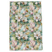 Pattern Elegant Magnolia Flowers ミディアムペーパーバッグ (正面)