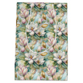 Pattern Elegant Magnolia Flowers ミディアムペーパーバッグ (裏面)