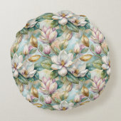 Pattern Elegant Magnolia Flowers ラウンドクッション (裏面)