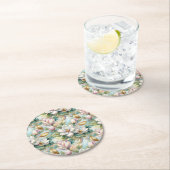Pattern Elegant Magnolia Flowers ラウンドペーパーコースター (インサイチュ)