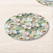 Pattern Elegant Magnolia Flowers ラウンドペーパーコースター (アングル)