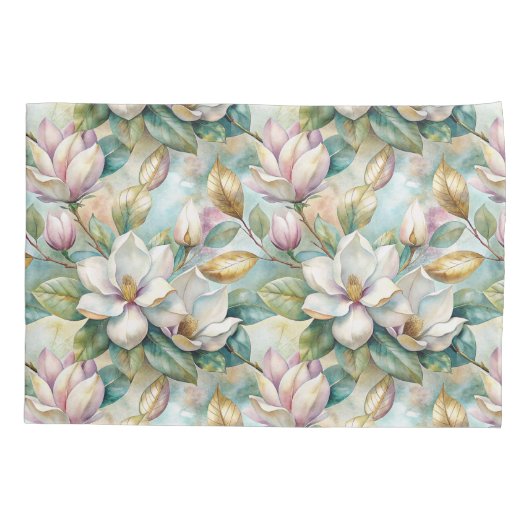Pattern Elegant Magnolia Flowers 枕カバー (裏面-左)