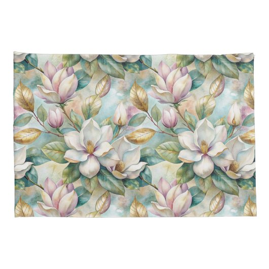 Pattern Elegant Magnolia Flowers 枕カバー (裏面-右)