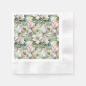 Pattern Elegant Magnolia Flowers 縁ありカクテルナプキン (正面)