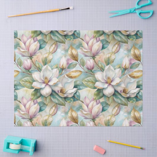 Pattern Elegant Magnolia Flowers 薄葉紙 (クラフト)