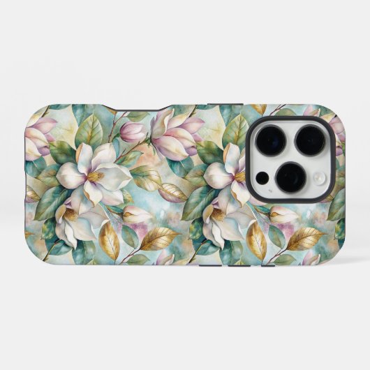 Pattern Elegant Magnolia Flowers iPhoneケース (裏面横)