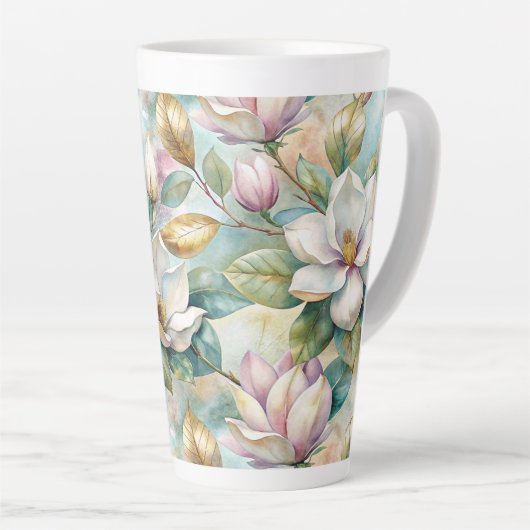 Pattern Elegant Magnolias カフェラテマグ (右アングル)