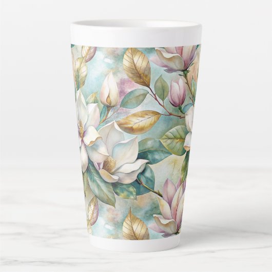 Pattern Elegant Magnolias カフェラテマグ (正面)