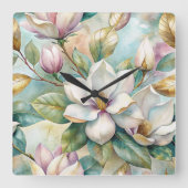 Pattern Elegant Magnolias スクエア壁時計 (正面)