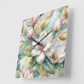Pattern Elegant Magnolias スクエア壁時計 (傾斜)