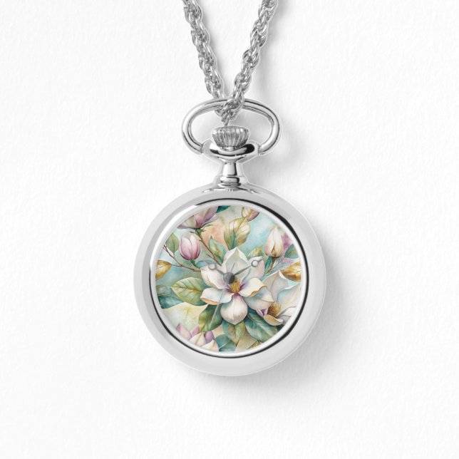 Pattern Elegant Magnolias 腕時計 (正面)