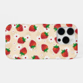 Pattern featuring strawberries and white flowers iPhoneケース (裏面横)