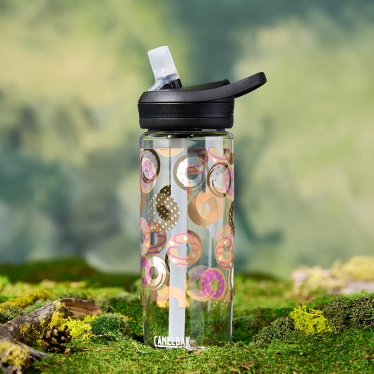 Pattern Heart Donuts Valentines Pink Water Bottle ウォーターボトル (アウトドア)