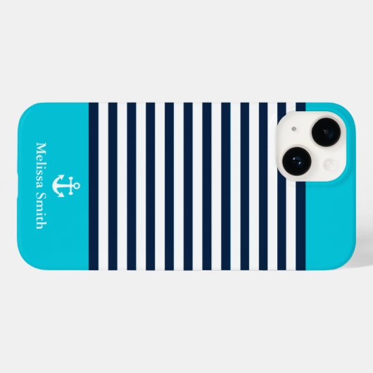 Pattern Navy blue and white bands Blue background Case-Mate iPhoneケース (裏面 (横))