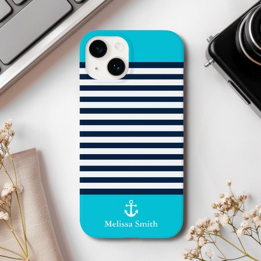 Pattern Navy blue and white bands Blue background Case-Mate iPhoneケース