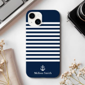 Pattern Navy blue and white bands Blue Navy Case-Mate iPhoneケース
