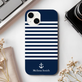 Pattern Navy blue and white bands Blue Navy Case-Mate iPhone 14ケース