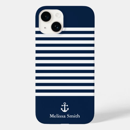 Pattern Navy blue and white bands Blue Navy Case-Mate iPhoneケース (裏面)