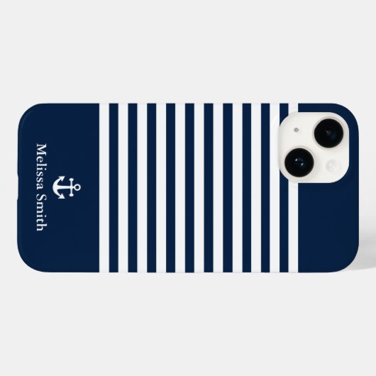 Pattern Navy blue and white bands Blue Navy Case-Mate iPhoneケース (裏面 (横))
