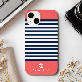 Pattern Navy blue and white bands Orange Case-Mate iPhone 14ケース
