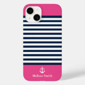Pattern Navy blue and white bands pink background Case-Mate iPhoneケース (裏面)