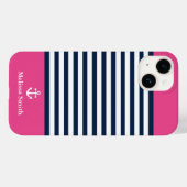 Pattern Navy blue and white bands pink background Case-Mate iPhoneケース (裏面 (横))