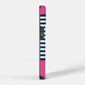 Pattern Navy blue and white bands pink background iPhoneケース (右側面)